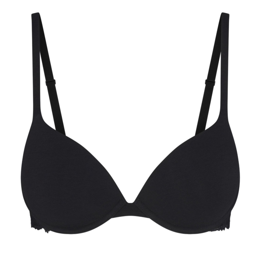 SKIMS Cotton Lace Lightly Lined Plunge Bra, Color: Onyx, Size: 36DDD - Picture 4 of 9